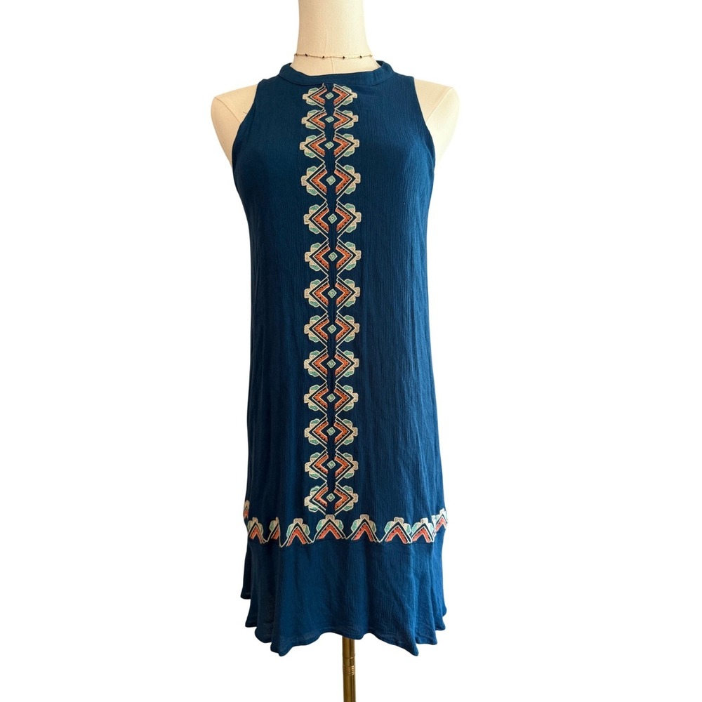 THML Sleeveless Dress Embroidered Casual Summer Bohemian Festival Mini Size M